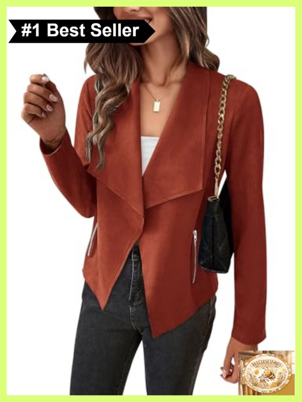 Faux Suede Cropped Jacket Waterfall Collar Open Front Cardigan